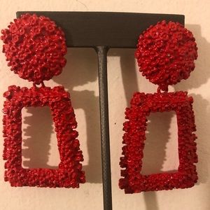 Sexy Red Large Square Earrings